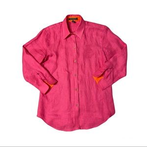 LAUREN RALPH LAUREN Women’s Linen Blouse Hot Pink & Orange Size XS
